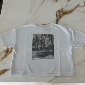 Zara White T-Shirt with Black Palm Print